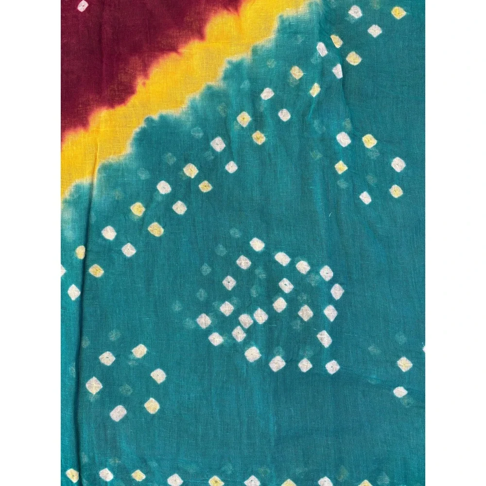 Handmade Bandhani Tie-Dye Cotton Scarf Dupatta Teal Maroon Yellow Indian Wrap